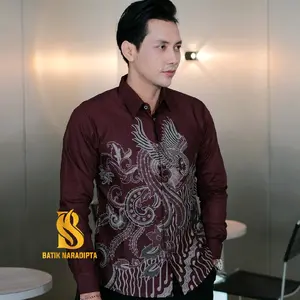 AJISAKA Burgundy BATIK NARADIPTA slimfit Pria Baju Motif kemeja lengan panjang Pendek Dewasa katun prima premium full furing halus casual nyaman rapi xxl