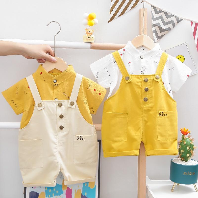 Bộ Quần Áo Trẻ Em Bé Áo Và Quần Yếm Thời Trang Mặt Cười Làm Bằng Bông Tay Ngắn Bộ 2 Món Thích Hợp Cho Bé Trai Và Bé Gái 0-3 Tuổi Sandal Bikini