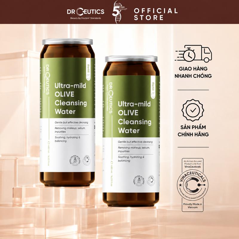 DrCeutics Combo 2 Refill Nước Tẩy Trang Ultra-mild OLIVE Cleansing Water Cho Mọi Loại Da, Da Nhạy Cảm 480ml Mỹ Phẩm