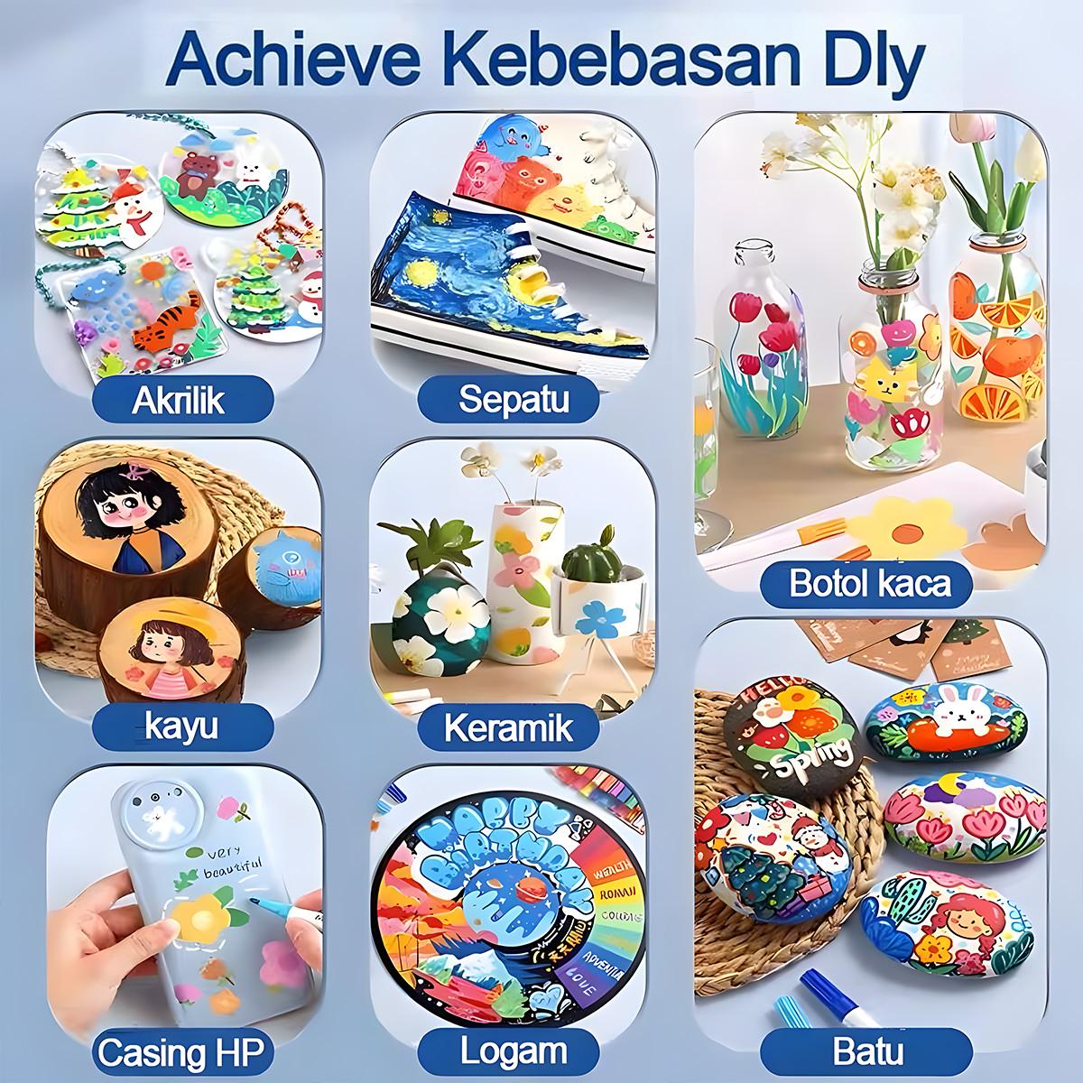 【Halo】Spidol Akrilik 120 Warna Tinta Berkualitas Tinggi Warna Cerah Cepat Kering Tahan Cahaya Kotak Persegi Portabel Alat Seni Melukis