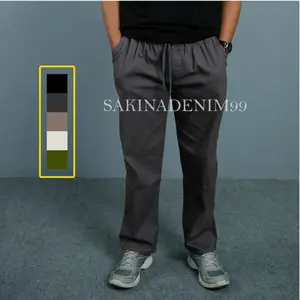 Sakinadenim99 - Celana Skena Pria Sam Premium Reguler Fit Chinos Katun Twill Stretch Distro Pinggang Karet Harian Santai Warna Hitam Abu Mocca Cream Army Panjang Celana 100cm
