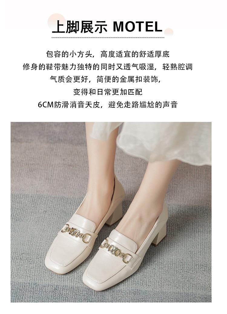 Product Introduction of Lefu shoes, white leather shoes, fashionable design, new high heels, square toe, thick heel shoes 12