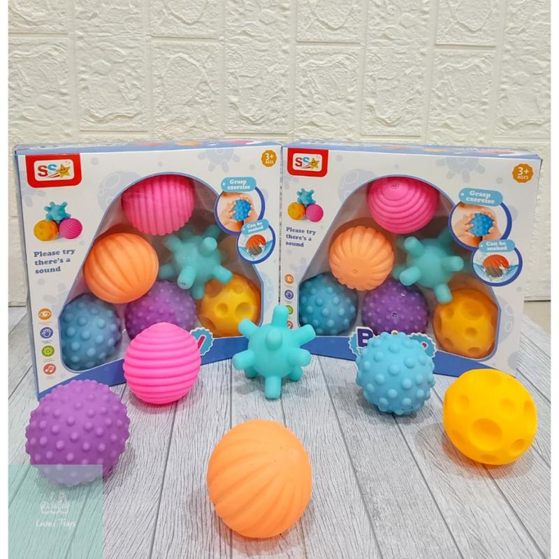 ST - Mainan Bayi Bola Pencet Baby Training Ball Sensor Motorik 6 PCS SS2060//mainan pelatih touch ball anak yg baru lahir /bola karet bunyi /soft ball set/sensori ball bola karet 2