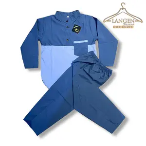 Setelan Baju Koko Anak Kombinasi Warna Biru Denim Lengan Panjang Usia 1 2 3 4 5 6 7 8 9 10 11 12 13 Tahun