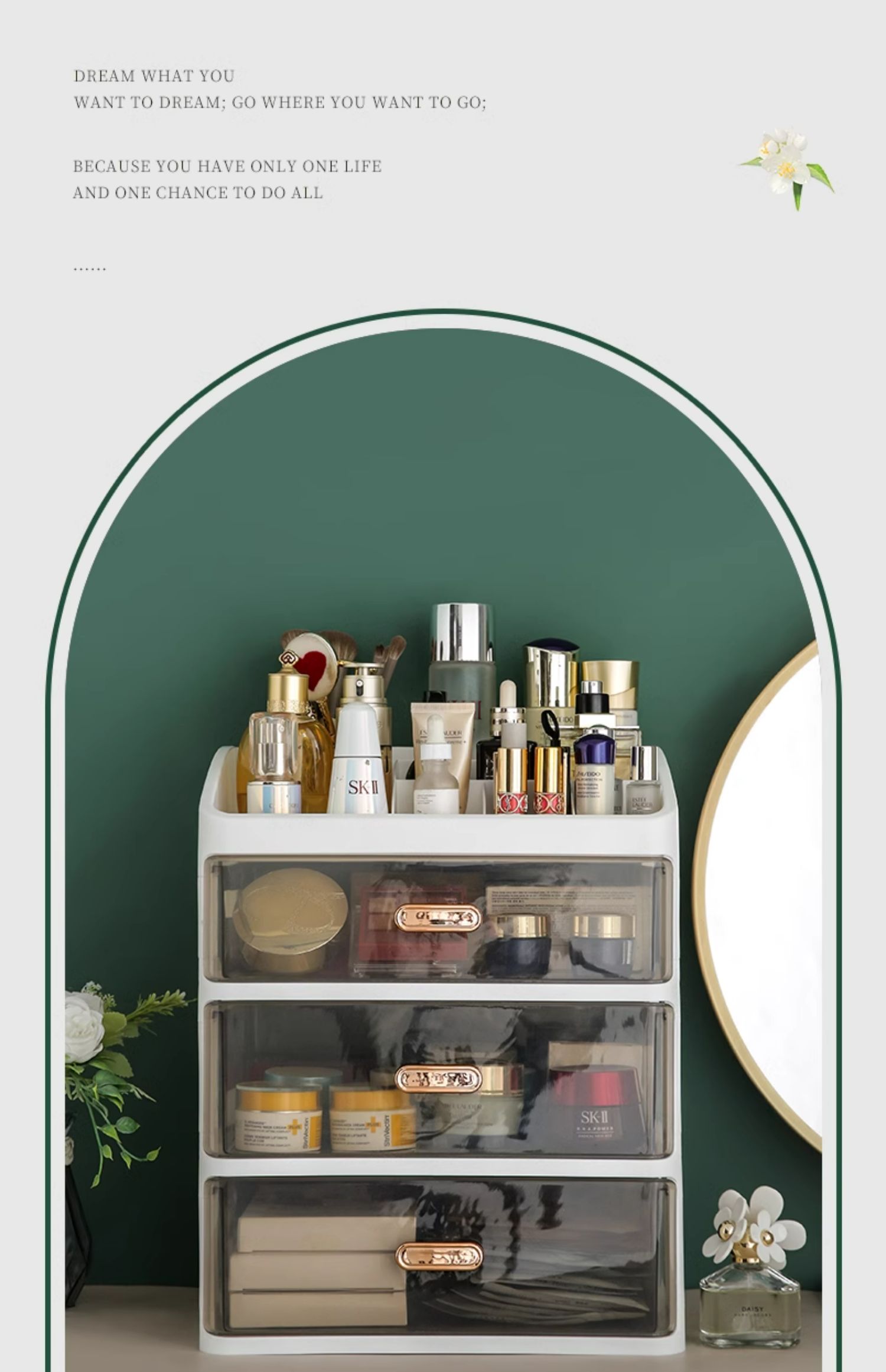 SG Makeup Storage Box Cosmetic Organizer Skincare Storage Box Quality Makeup organizer Case Dustproof With Handle and Drawer Plastic Kitchen Room
