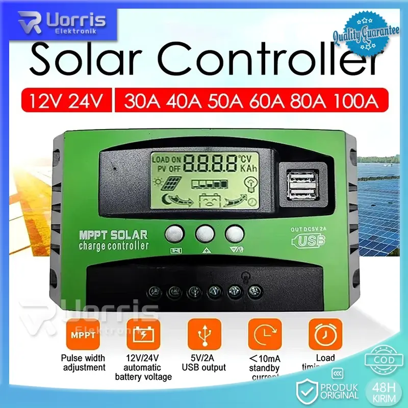 Termurah !! MPPT Pengontrol CAS Surya 12V 24V 100A Solar Charge Controller Rumah Panel Surya Baterai Cerdas Regulator Pengisi Daya Panel Solar Display LCD Ganda USB Fannlady