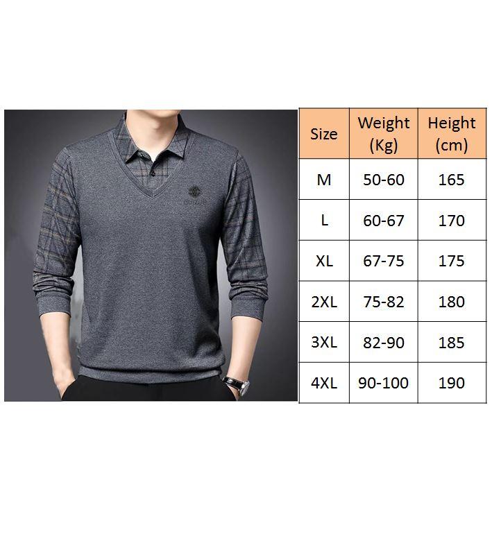 Product Introduction of Men's silk fabric fake two POLO loose grid solid color casual T-shirt with silk print top Menswear Lingerie 0