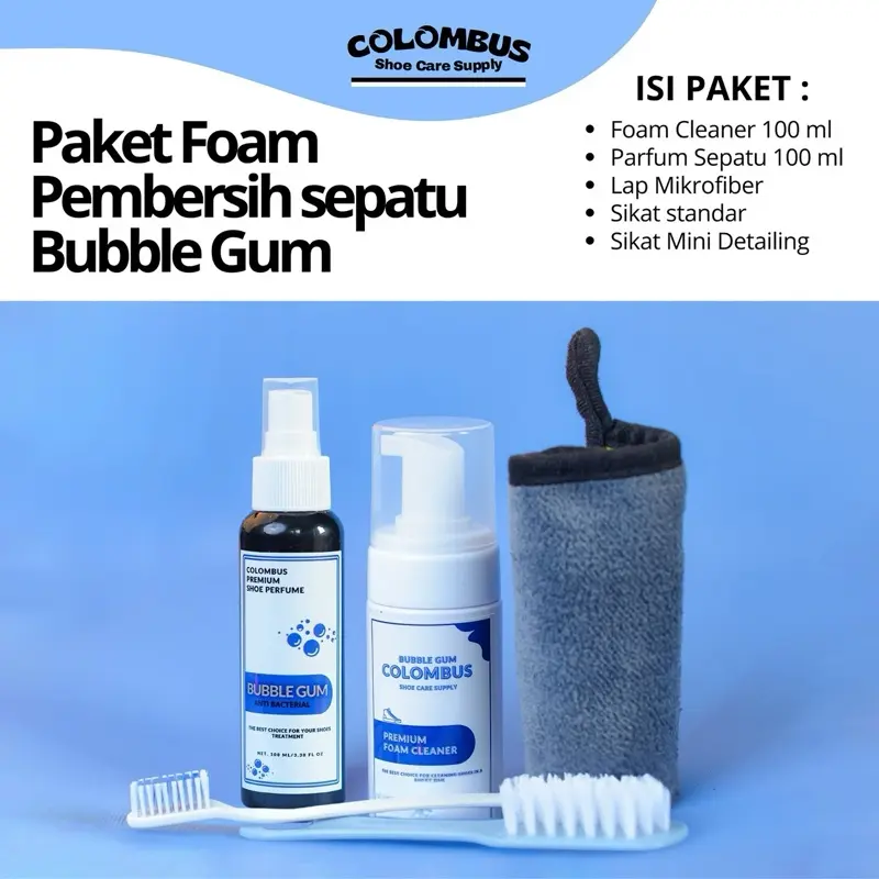 Terlaris No.1 | PAKET FOAM PEMBERSIH SEPATU Foam Shoe Cleaner BubbleGum by COLOMBUS Pembersih Sepatu Instan
