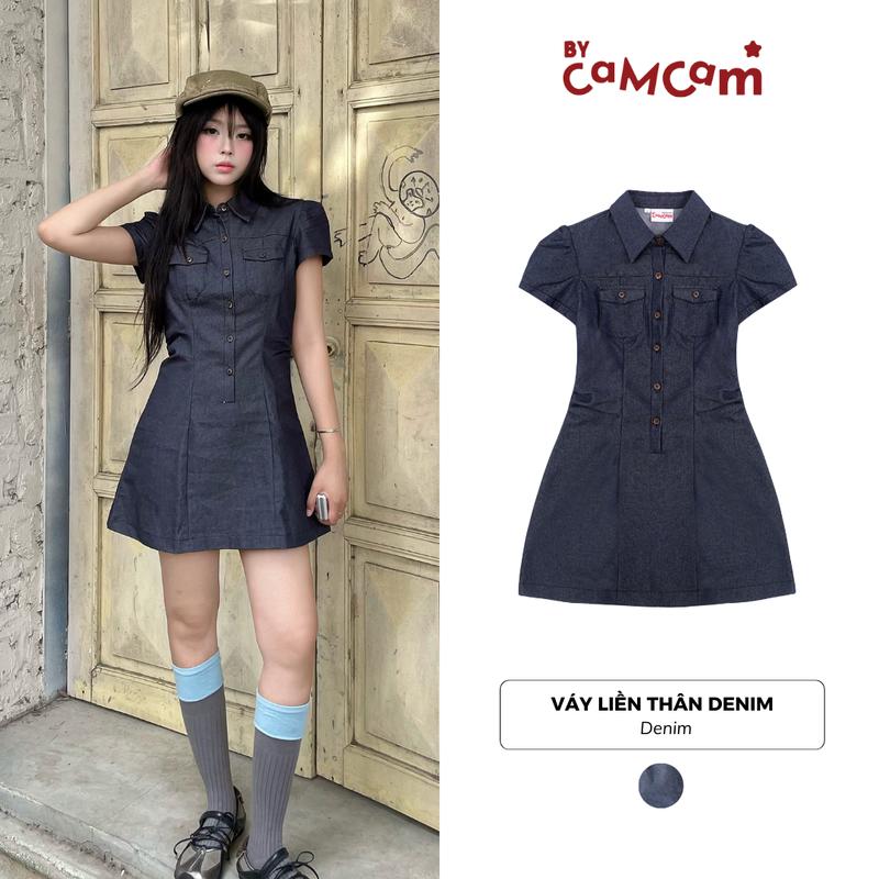  Váy Liền Denim Mềm Mại Bycamcam Nhún Eo Cúc Gỗ Dừa Cài Nữ Tính VTN253 