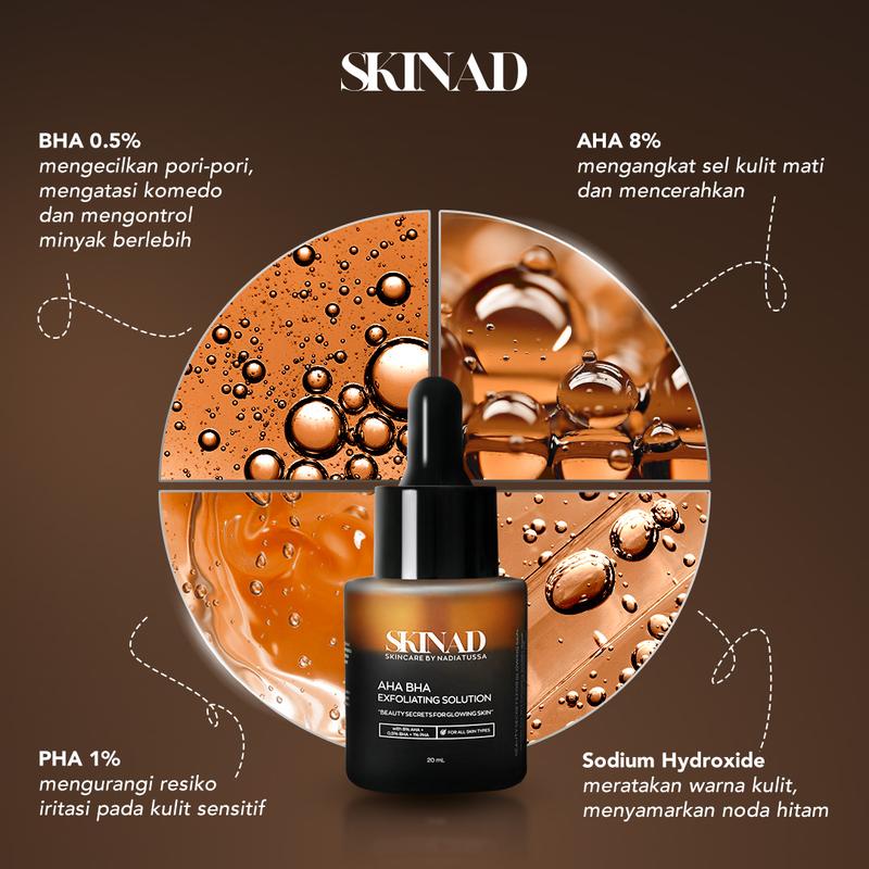 SKINAD AHA BHA PEELING SOLUTION (SERUM EXFOLIASI) Bundling 3 Pcs I Mengangkat sel kulit mati - Darkspot - Bruntusan - Mencerahkan - Mengontrol minyak - Mengecilkan pori-pori 2