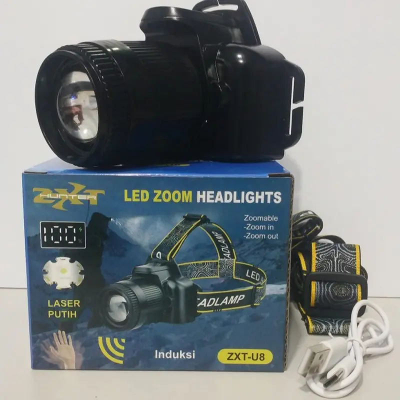Senter kepala Super Zoom ZXT-U8 super terang cahaya putih model kamera 1