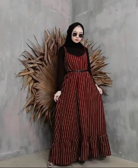 Beautyshirt MODI Overall FREE BELT Gamis Dress Motif Salur Bergaris + inner maupun tidak Muslim Lebaran 2
