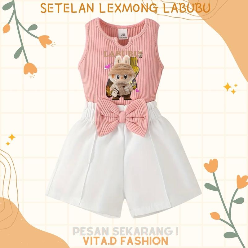 ￼SETELAN ANAK BAJU PEREMPUAN TENK TOP LABUBU USIA 1-6 TAHUN FASHION kaos labuh 2