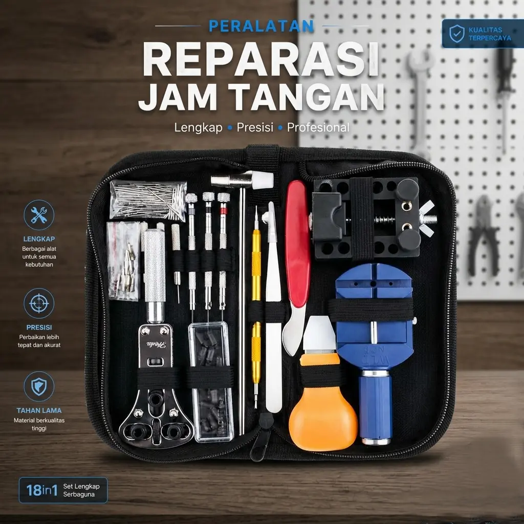 Peralatan Reparasi Jam Tangan Watch Repair Tool Kit Set C10050 dengan Material Stainless Steel dan Plastik Kokoh untuk Penggunaan Jangka Panjang
