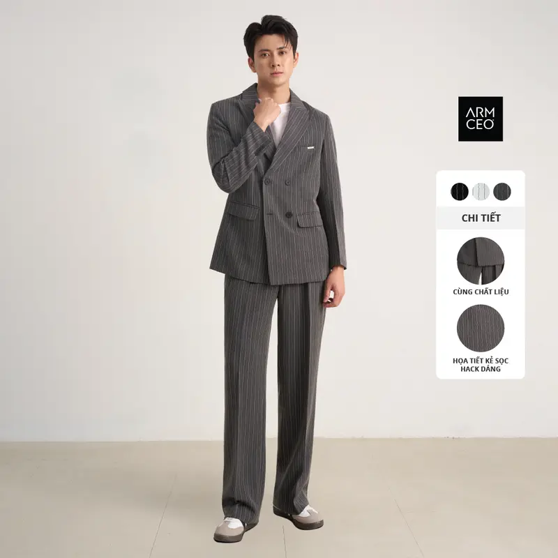 [COMBO] Set blazer kẻ sọc ARMCEO quần suông rộng hack chiều cao 5-7cm, chất liệu cotton spandex -SB02 0