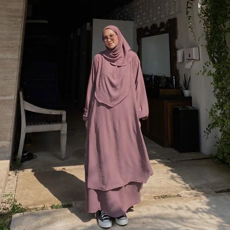 One Set Hameda Setelan Tunik Dan Rok Wanita Terbaru Crincle Airflow Size L XL XXL Jumbo Polos Bumil Busui 4