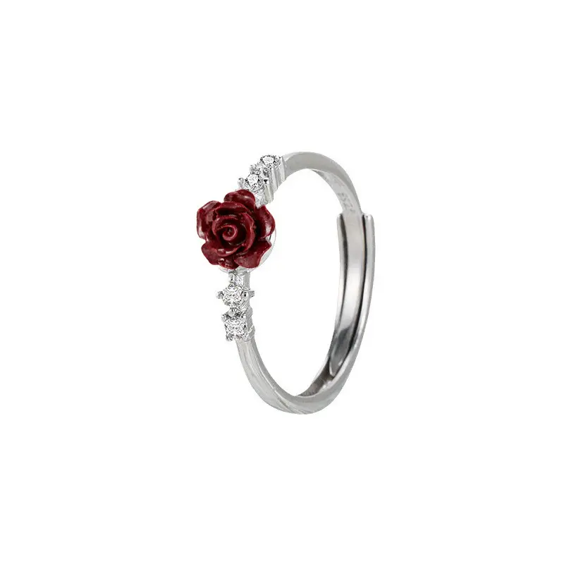 Camellia ring, ancient style, medieval French retro court, European American style, micro inlaid zircon three-dimensional flower ring