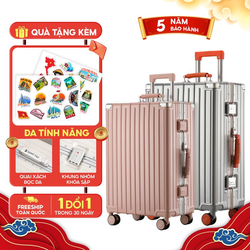  Vali SIZE 20 24 inch Sunny Raymond - vali khung nhôm nhựa PC khóa sập móc treo đồ ngăn đựng cốc cổng sạc USB tiện ích 