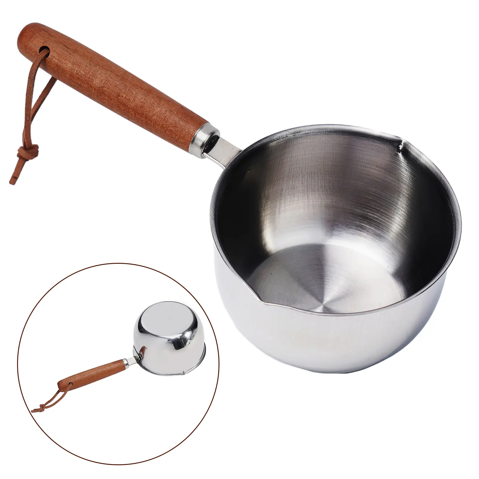 Multi Functional Stainless Steel Pot for Butter Melting and Hot Sauces Cookware Hanging Wooden