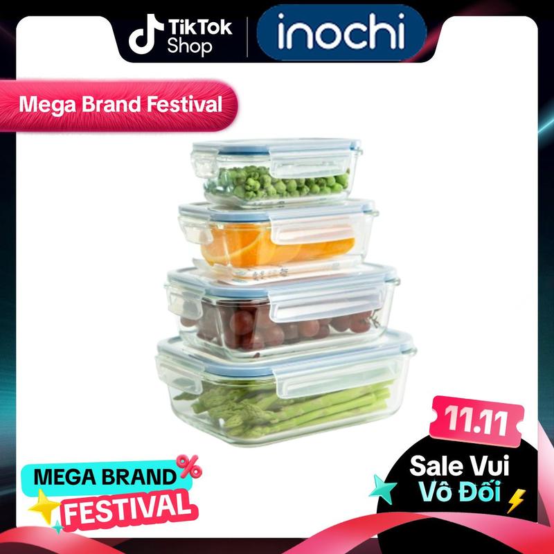    1 Đổi 1 Khi Bể vỡ   Hộp Thuỷ Tinh Đựng Thực Phẩm Nikko INOCHI Chữ nhật Đựng Thức ăn Trong Ngăn Đá Tủ Lạnh Bảo Quản Thực Phẩm Tươi TTVU 