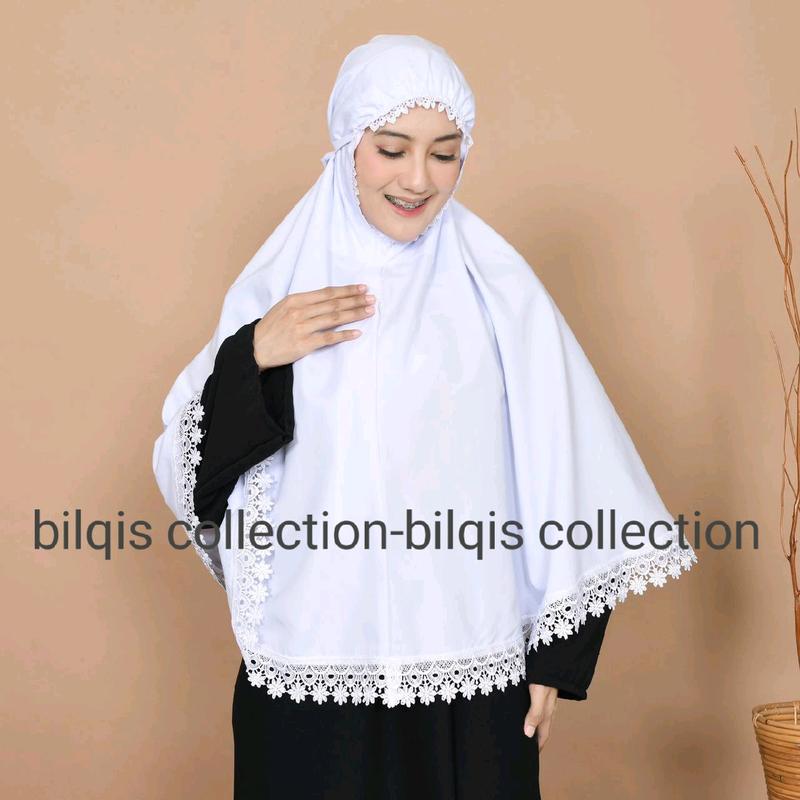 Bergo Haji Jilbab Bersaku Depan Bahan Katun Premium Renda Cantik Mewah 1