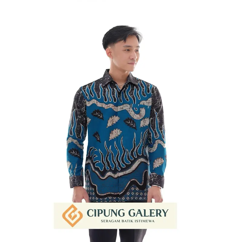 KEMEJA BATIK PRIA SLIMFIT MOTIF IGUANA BLUE EMERALD LAPIS FURING 3