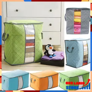 OLS (COD) Tempat Penyimpanan Bed Cover Bamboo Storage Kain Organizer Bag Penyimpanan Baju Selimut Serbaguna