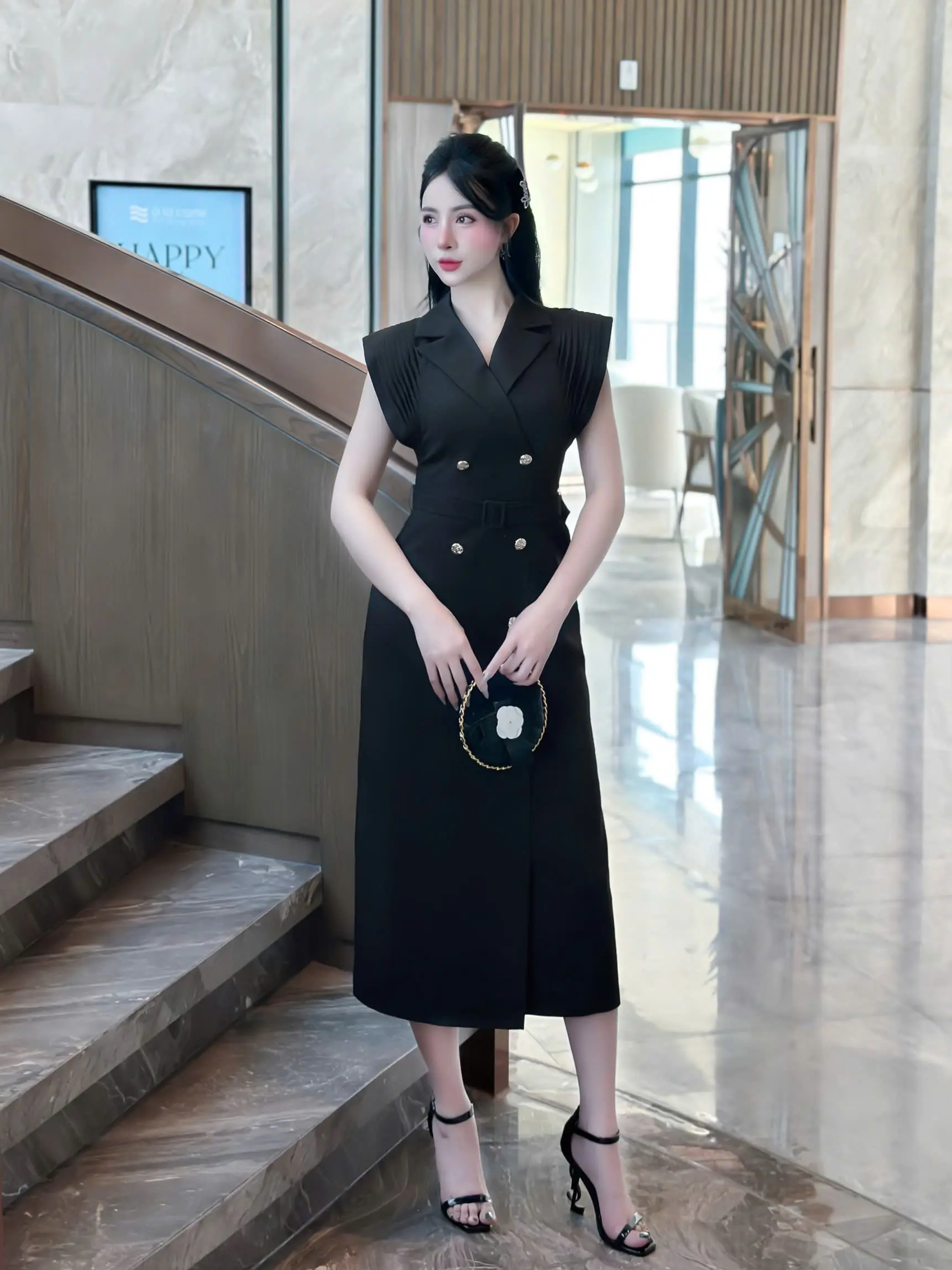 { Deal mở bán } HOABONG Đầm tay hến vai xếp ly kèm đai rời Phom ôm suông Velora Dress