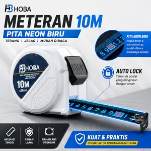 5/10M Pita pengukur pita pengukur baja tahan karat lampu biru pengukuran pertukangan kayu Meteran Tukang Alat Ukur Multifungsi