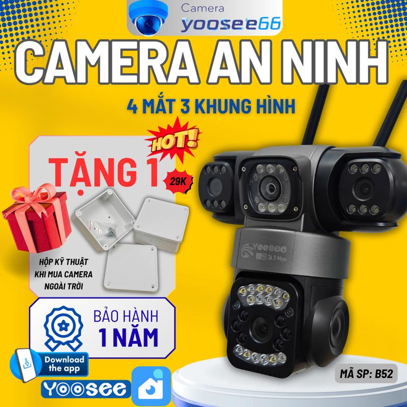 Chính Camera Wifi Yoosee B52 quay quét 360° đàm thoại 2 chiều phát hiện & theo dõi chuyển động nhìn đêm hồng ngoại thẻ nhớ 128GB giám sát 24 7 xem từ xa qua app Yoosee tiếng Việt camera 3 mắt yoosee camera 4 mắt yoosee camera 3 mắt