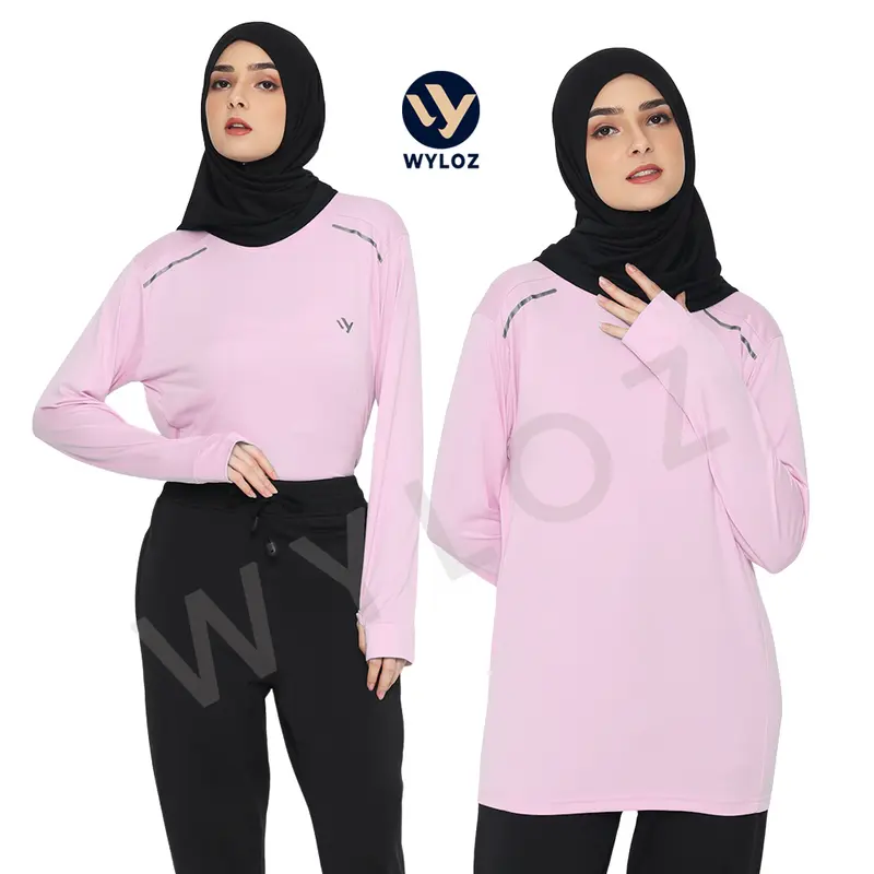 WYLOZ Baju Kaos Olahraga Panjang Dry Fit Lari Sport Export Wanita Pink 7