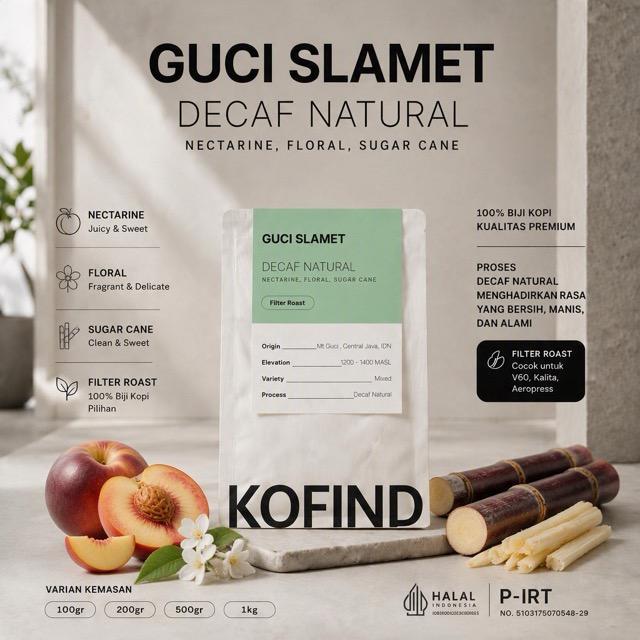 Gambar Kopi Arabica Decaf Guci Slamet Natural 100gr-1kg - Biji/Bubuk Specialty Notes Nectarine Sugar Cane Filter Roast KOFIND dari KOFIND Coffee co. Kota Surabaya Tokopedia