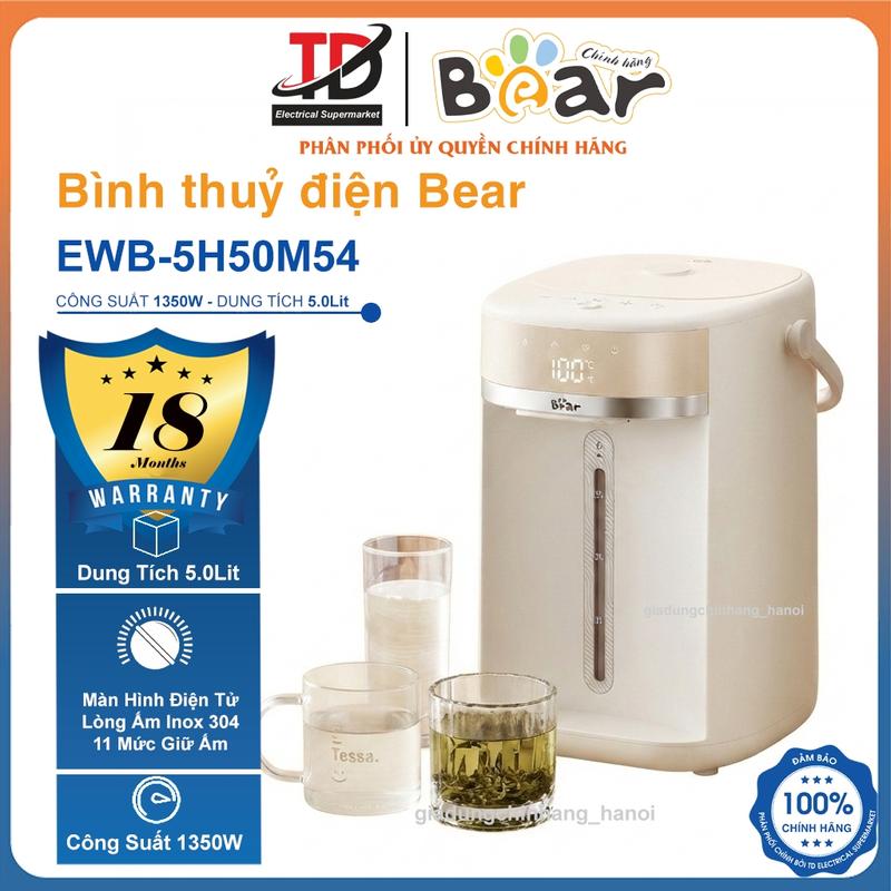 Bình Thủy Điện Bear EWB-5H50M54, 5Lit - 1250w, 11 Mức Nhiệt Đun Sôi Nhanh Giữ Nhiệt Có Đèn Báo, Bảo hành 18 Tháng