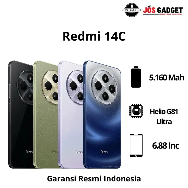 [Affiliate] Redmi 14C 6/128GB 8/256GB - Handphone Layar 6.88" | Refresh rate 120 Hz | 50 MP dual kamera AI | Baterai 5.160 mAh | NFC
