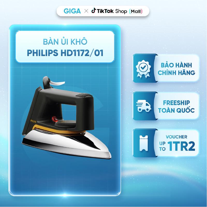 Bàn ủi khô Philips HD1172/01 - Công suất 1000W - Mặt đế nhôm - BH 2 năm