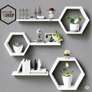 DEKORASI KAMAR RAK DINDING HEXAGONAL GRATIS PAKU PEMASANGAN TANPA BOR