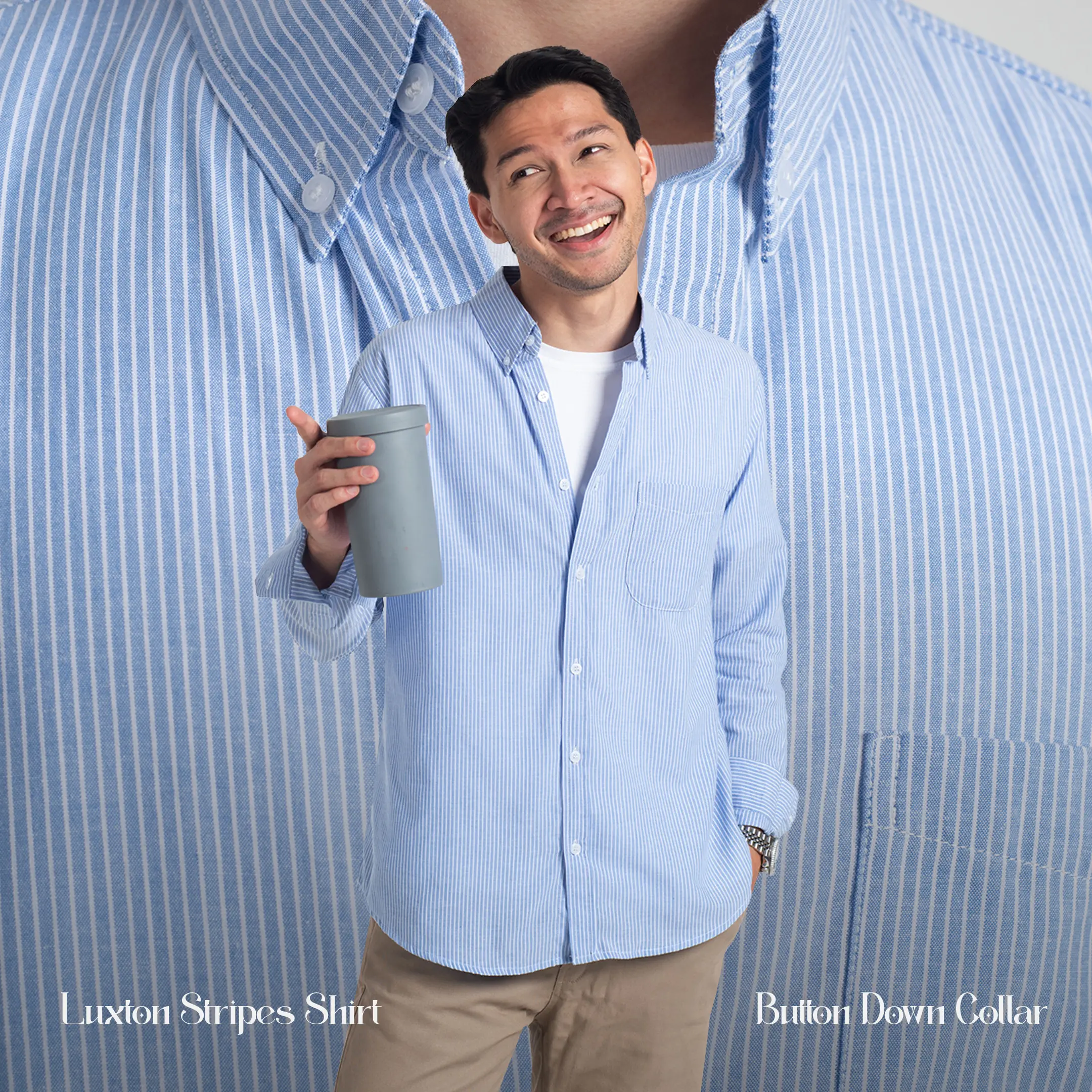 Kemeja Garis Pria WOODCUTTER Basic Luxton Stripes - Light Blue Biru Muda Lengan Panjang Salur