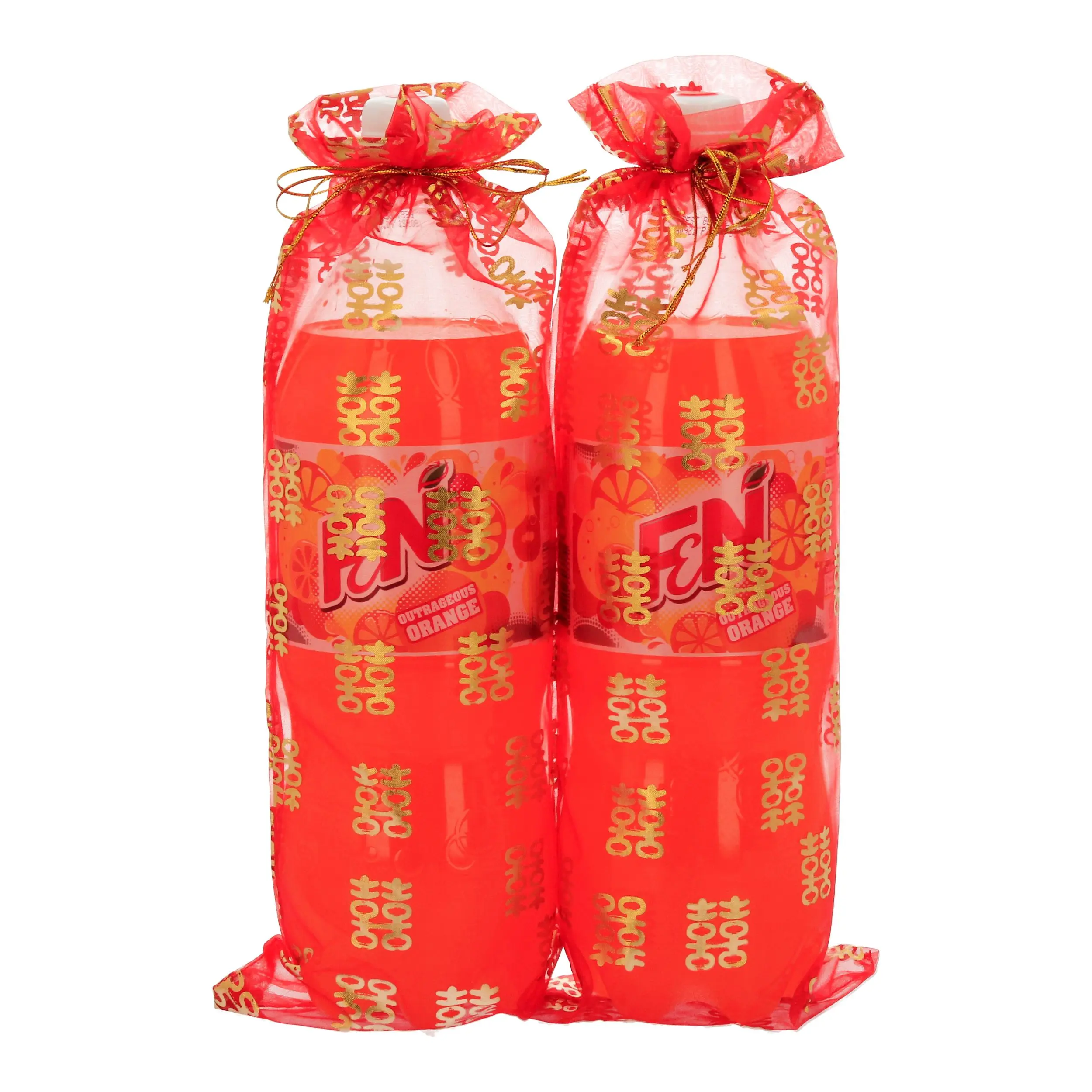 Chinese Wedding Double Happiness Organza Bag for Bottles (Alcohol / Orange Juice) - 2 pcs