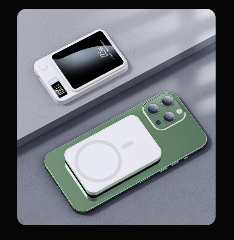 1 PC Ngân hàng điện không dây từ tính, 22,5 W, 5000mAh, sạc nhanh cho iphone 5