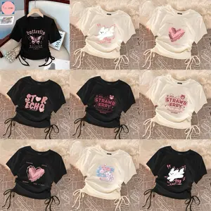 KM COLLECTIONN ATASAN WANITA SERUT MOTIF FULL PRINT Baju Crop Top Knitwear Tangan Pendek