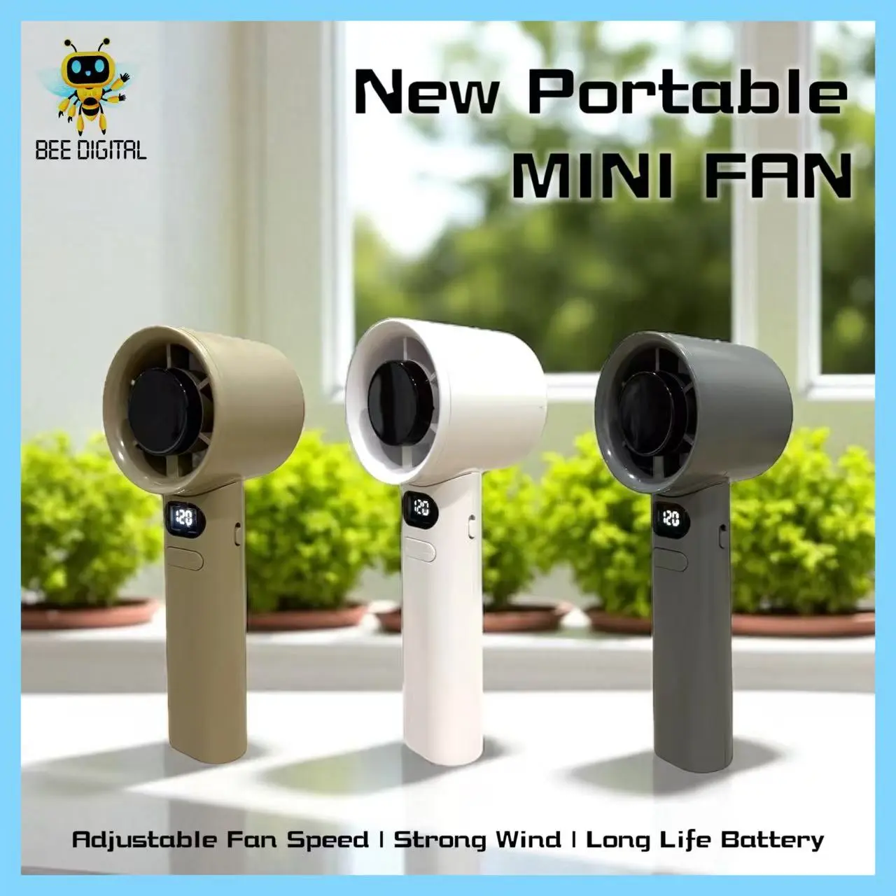 BEEDIGITAL COD Kipas Angin Genggam Layar LED Turbo Mini Portable USB Angin Kencang 100 Speed Fan Digital Display