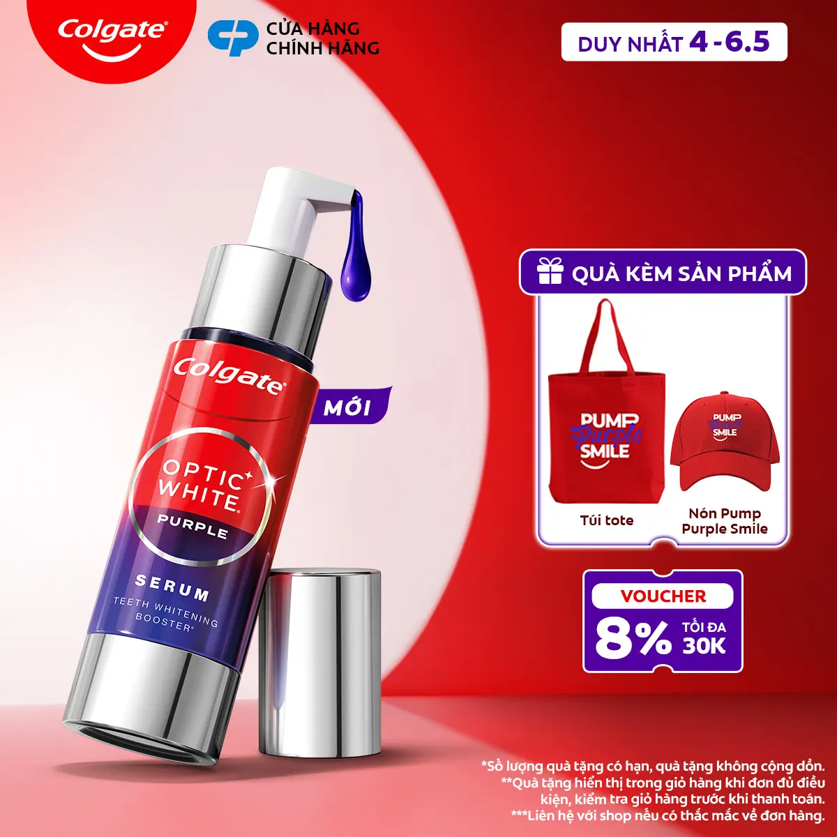 [DUY NHẤT 4-6.5]Tinh chất trắng răng tăng cường Colgate Optic White Purple Serum - Trung hòa sắc vàng, rạng rỡ tức thì 40ML