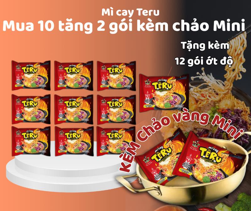  V   KÈM CHẢO  Combo 10 Gói TẶNG 2 Gói Mì Cay Teru- Công Nghệ Hàn Quốc- Chuẩn Hương Vị Việt- Đậm Vị Nhà Nhân 