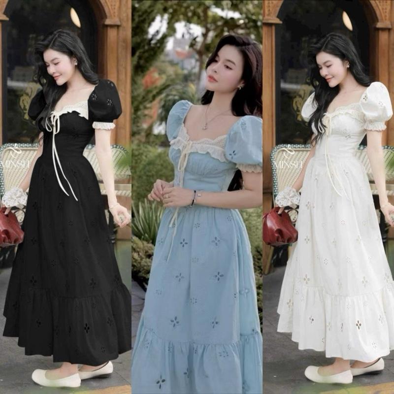 Mèo Mỡ Bigsize — Đầm maxxi boi thêu dáng dài cổ vuông tay phồng nàng thơ Bigsize 60-95kg