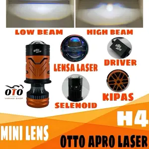 LAMPU MINI LENS OTTO AUTO APRO LASER H4 PREMIUM 80 WATT SELENOID HI LOW BEAM CUT OFF FLAT PEMASANGAN PLUG AND PLAY