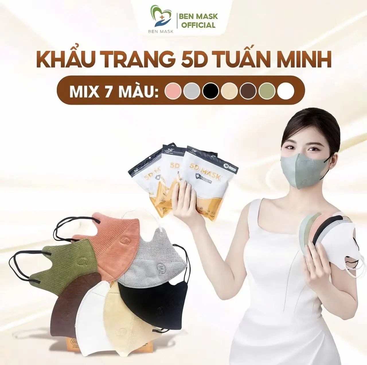 Combo 500 chiếc (TẶNG 100 CHIẾC)  Khẩu Trang 5D TUẤN MINH Mask kháng khuẩn, 3 lớp dày dặn chông nắng, bụi mịn tốt - TÚI ZIP Voi Phụ Kiện