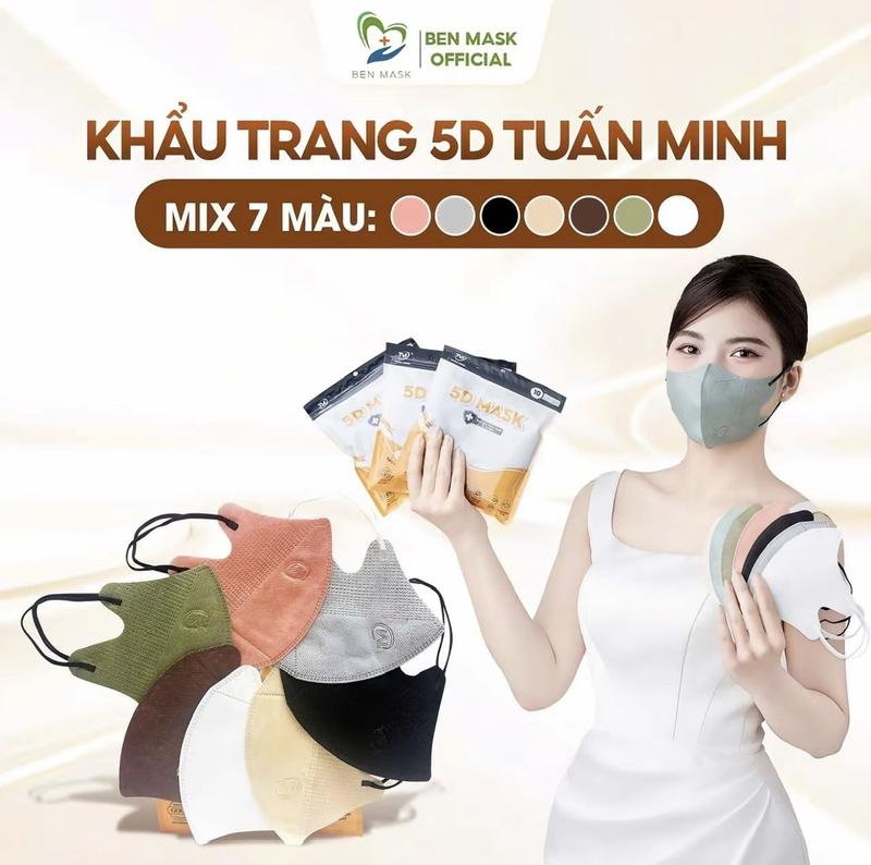 Combo 500 chiếc Khẩu Trang 5D TUẤN MINH Mask kháng khuẩn, 3 lớp dày dặn chông nắng, bụi mịn tốt - TÚI ZIP Voi Phụ Kiện