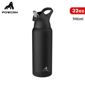 【Pilihan Utama Hadiah】Botol Minum Powcan 400ML dengan Sedotan, Botol Minum Panas Tahan dengan Pegangan Baja 304, Botol Air dengan Ganti Silikon Anti-Slip di Dasar, Desain Anti Bocor Cocok untuk Kantor, Sekolah, dan Perjalanan