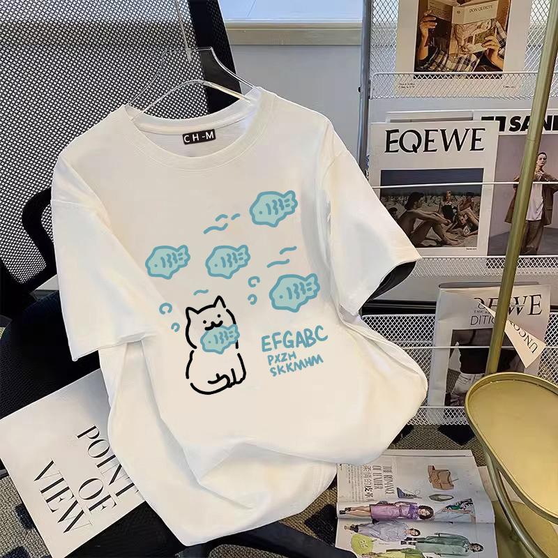 Product Introduction of 【CHMian mall】T-SHIRT WANITA - KAOS Cat putih&hitam OVERSIZE Round Neck Lengan pendek  kaos  wanita terlaris/ kaos  murah 3