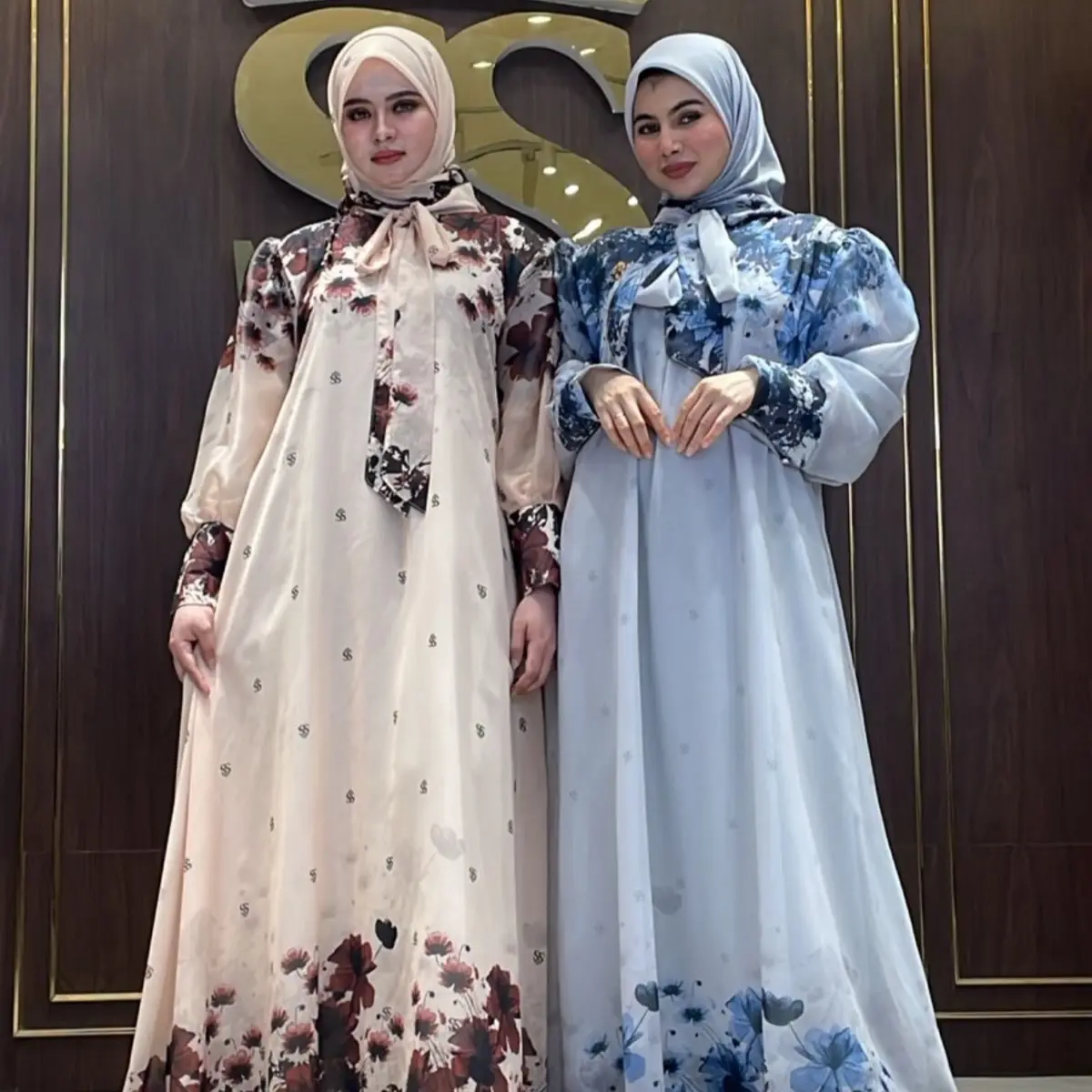 gamis monogram ss sutra organza set hijab by shellasaukia